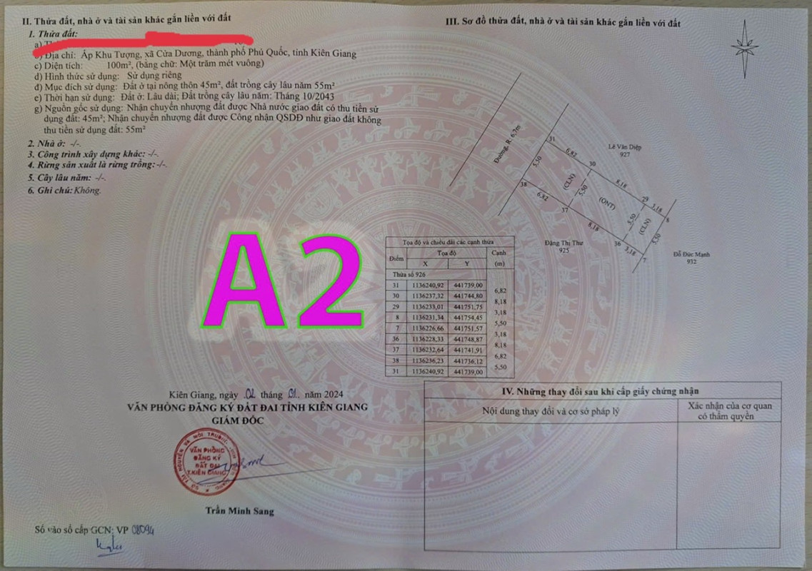 BÁN LÔ ĐẤT KHU TƯỢNG CỬA DƯƠNG PHÚ QUỐC THỔ CƯ 2TY400TR DT200m2 0832865116